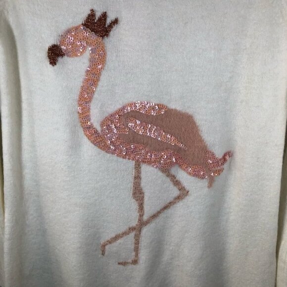 LC Lauren Conrad Ivory Knit Tunic Sweater with Flamingo Size  XS - Picture 3 of 7